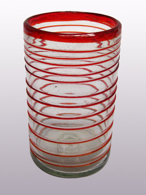 Ofertas / Juego de 6 vasos grandes con espiral rojo rubí / Éstos elegantes vasos cubiertos con una espiral rojo rubí darán un toque artesanal a su mesa.